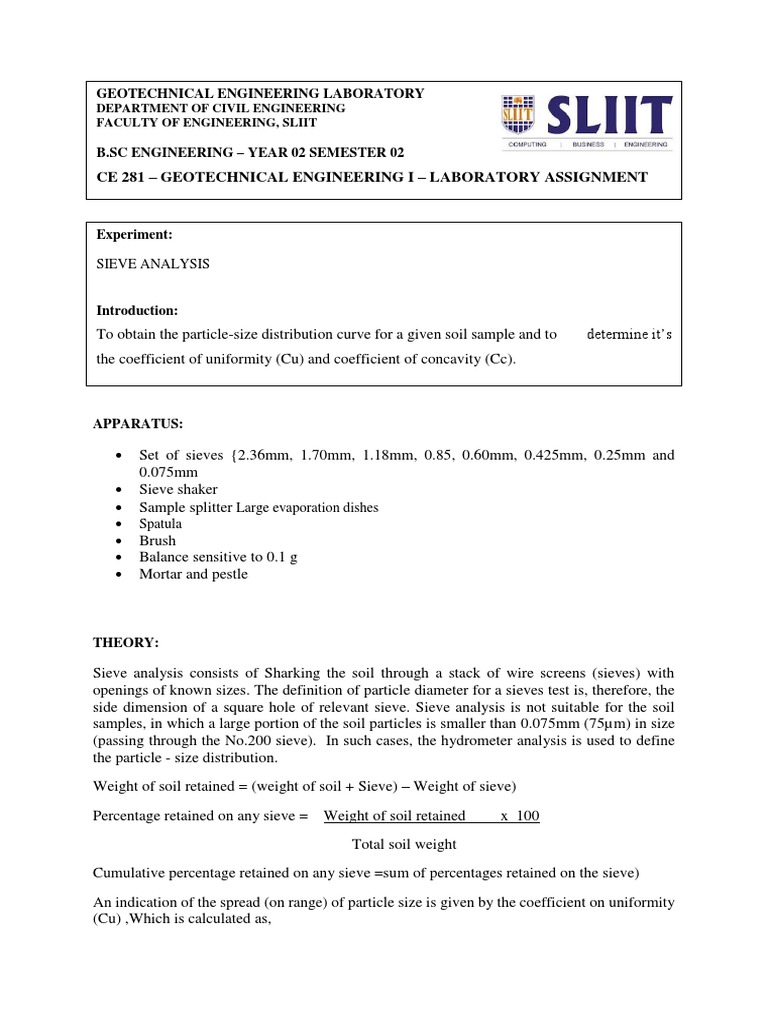 CE2812 Sieve Analysis and Hydrometer Analysis Download Free PDF