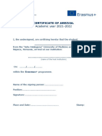 Certificate of Arrival Erasmus Summer Placement 2021-2022