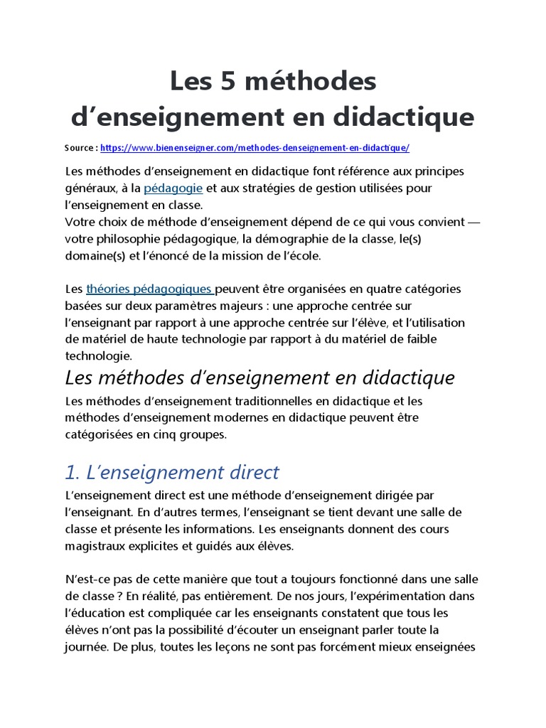 Cinq méthodes d'enseignement en didactique | PDF | Méthode d ...