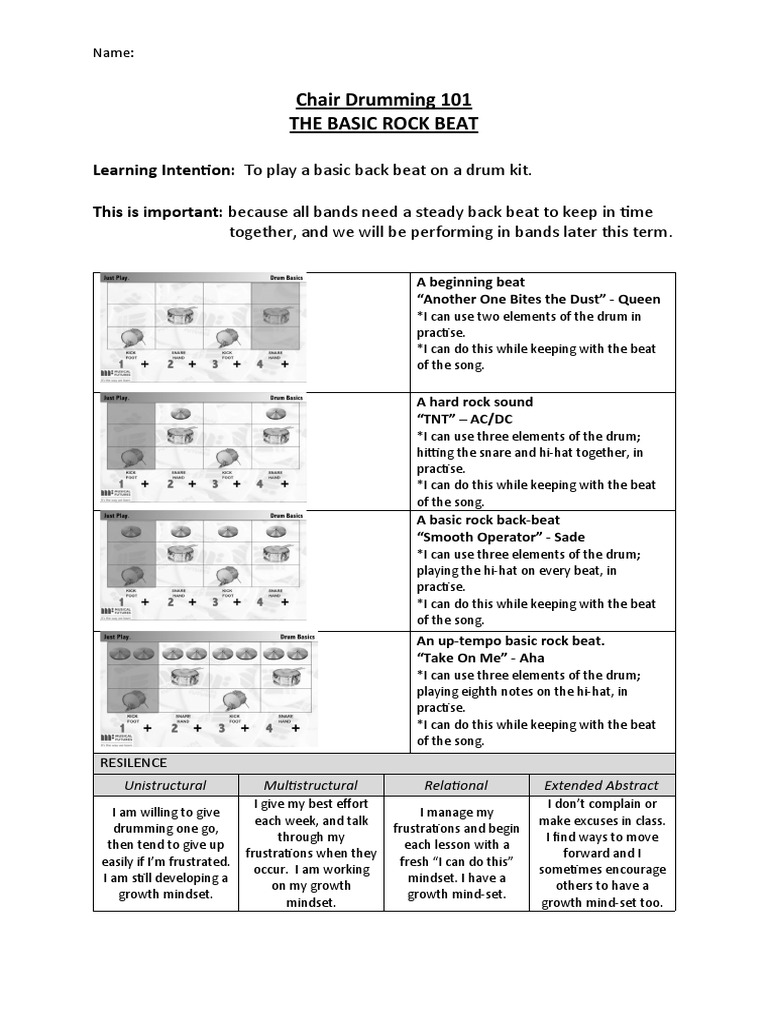 Chair Drumming 101 Rubric PDF Drum Kit Percussion Instruments