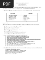 Personal Development: Third Grading Summative Test No. 2