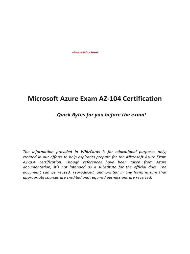 Azure AZ104 Certification PDF Cloud Computing Key (Cryptography)
