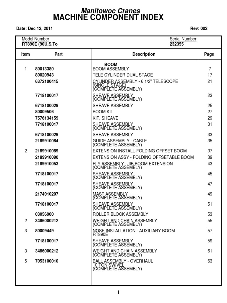 RT890E Machine Component Index | PDF | Axle | Pump