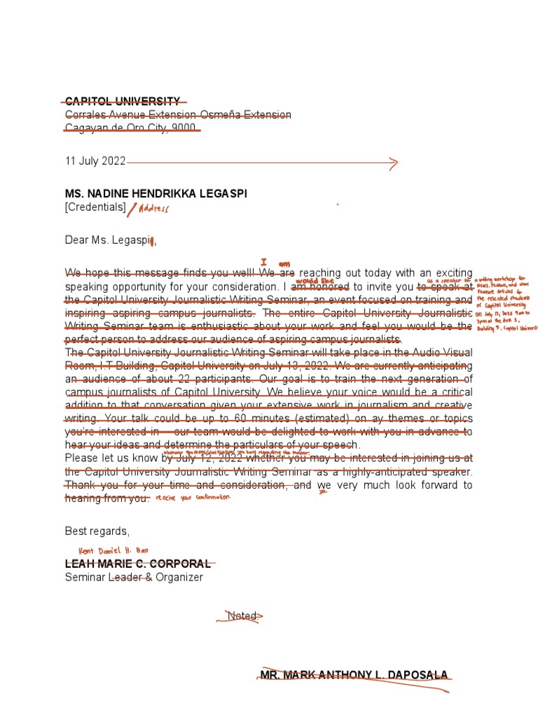 Seminar Speaker Invitation Letter | PDF | Communication