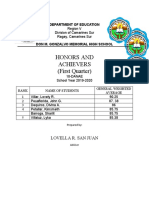 Honors and Achievers (First Quarter) : Department of Education