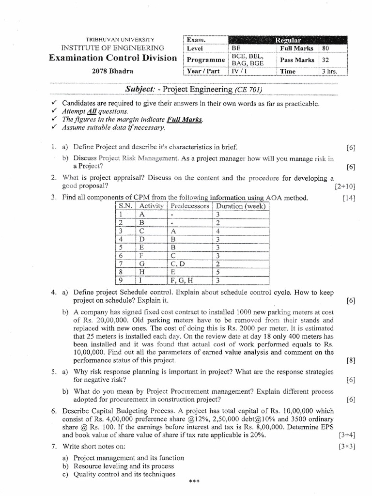 Project Management Examination Guide | PDF | Beam (Structure ...