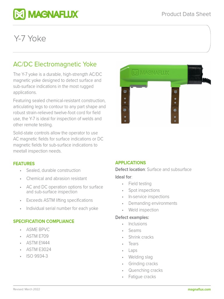 Y-7 Electromagnetic Yoke Data Sheet | PDF | Welding | Construction