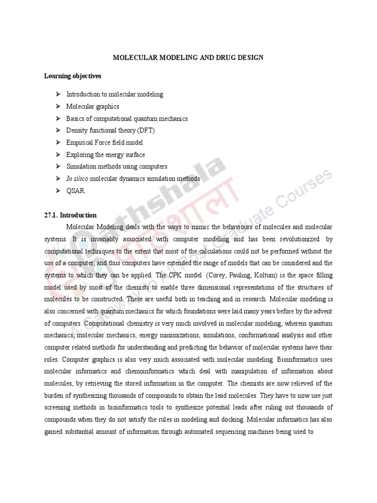 Molecular Modeling and Drug Design Learning Objectives Download Free PDF Force Field
