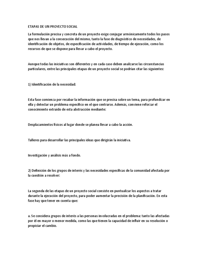 Etapas de Un Proyecto Social | PDF | Planificación | Gestión de proyectos
