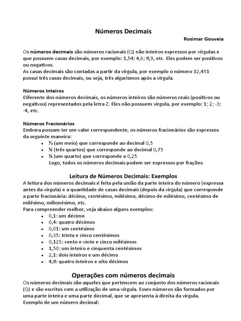 Números Decimais e Suas Operações | PDF | Decimal | Números