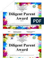 Diligent Parent Award: Kagawaran NG Edukasyon Rehiyon XI Division of Compostela Valley Purok NG Montevista