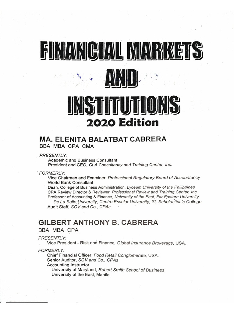 Financial Markets and Institutions (2020) - Cabrera | PDF