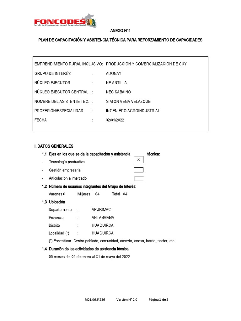 Plan de Capacitación y Asistencia Técnica. Adonay | PDF | Mercado ...