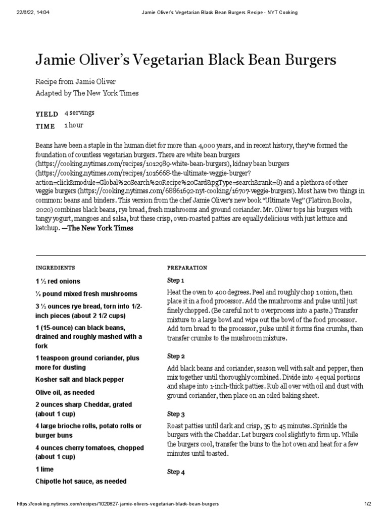 Jamie Oliver's Vegetarian Black Bean Burgers Recipe NYT Cooking PDF