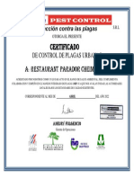 Certificado Restaurant Parador Cheimy, S.R.l.