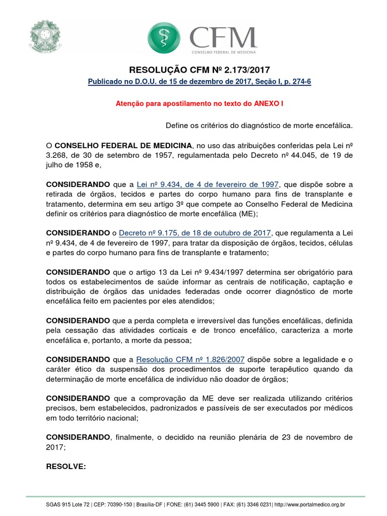 Critérios para Diagnóstico de Morte Encefálica | PDF | Morte | Coma