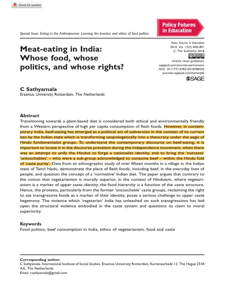 MeatEating in India Whose Food, Whose Politics, and Whose Rights