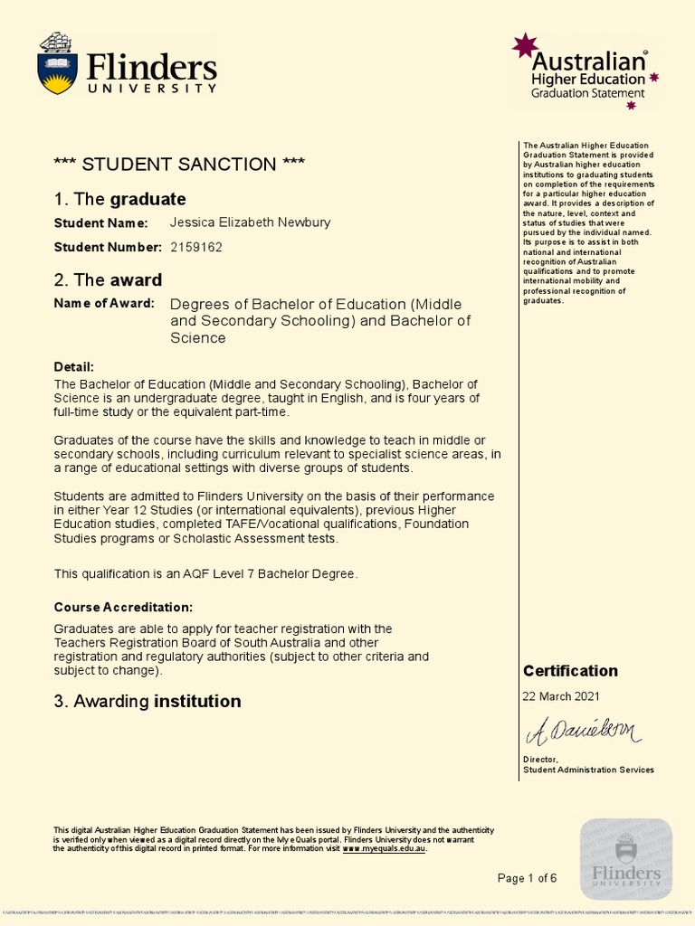 Australian Higher Education Graduation Statement | PDF | Postgraduate ...