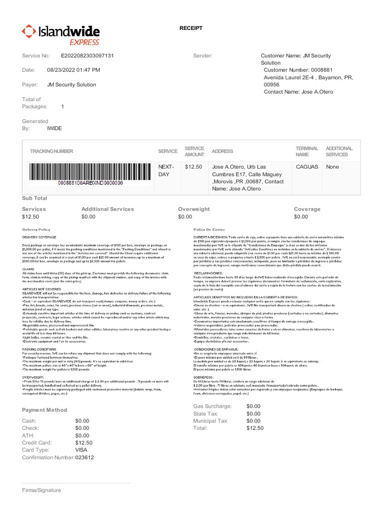 Service No: Sender:: Tracking Number Service Service Amount Address ...