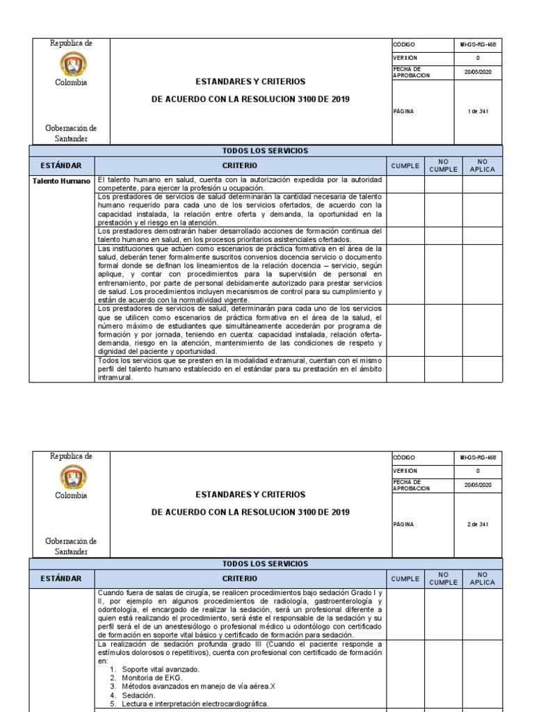 Mi-gs-rg-468 Estandares y Criterios Resolucion 3100 de 2019 | PDF ...