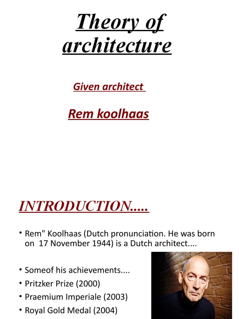 Theory of Architecture Rem Koolhaas PDF Real Estate Economic Sectors