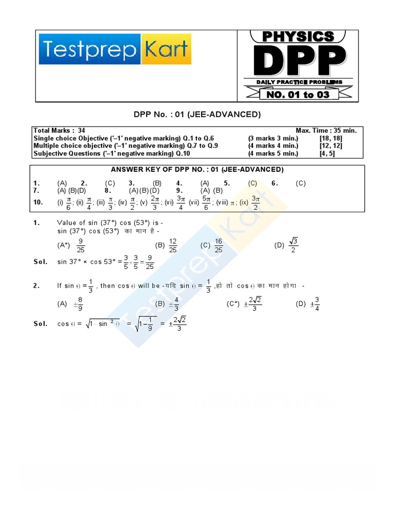 Class 11 Physics DPP: Mathematical Tools | PDF | Space | Functions And ...