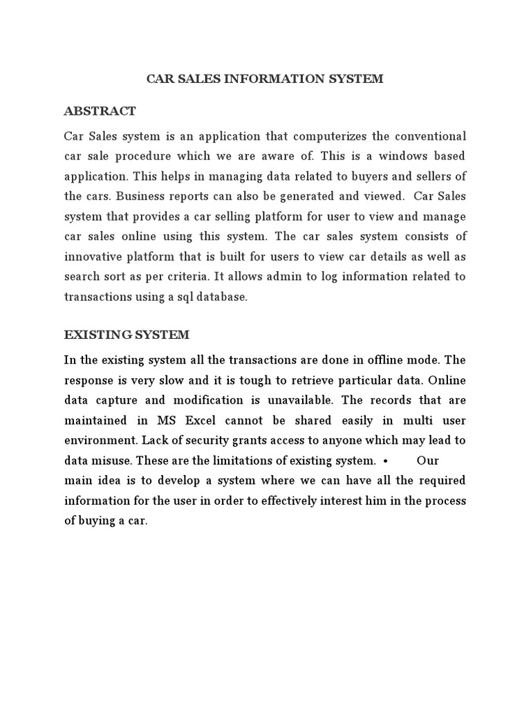 45 Car Sales Management System Pdf Databases Sales