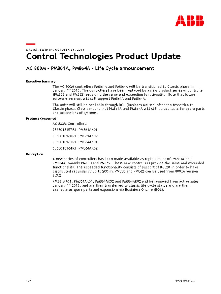 AC 800M PM861A & PM864A Lifecycle Update | PDF | Computing Platforms ...