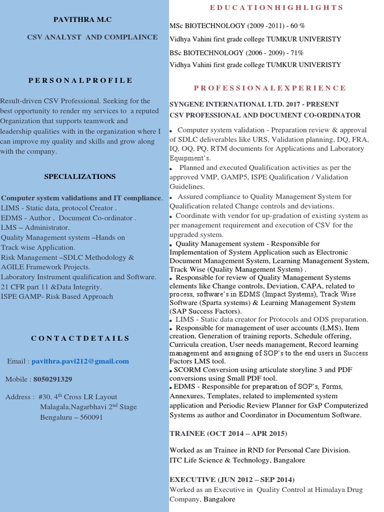 Pavithra m c csv analyst and complaince pdf