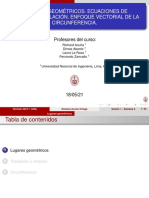 Lugares Geométricos. Ecuaciones de Rotación-Traslación. Enfoque Vectorial de La Circunferencia