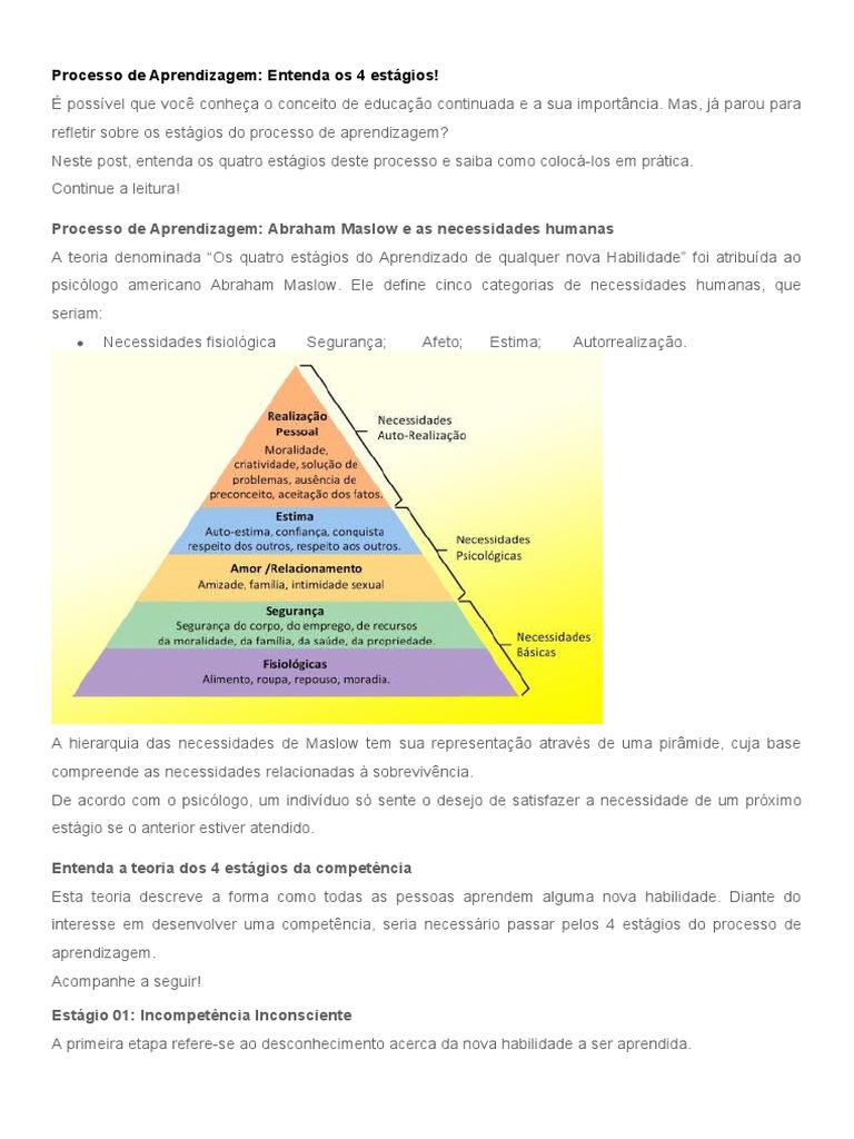 Processo de Aprendizagemcompetencia | PDF | Aprendizado | Competência ...