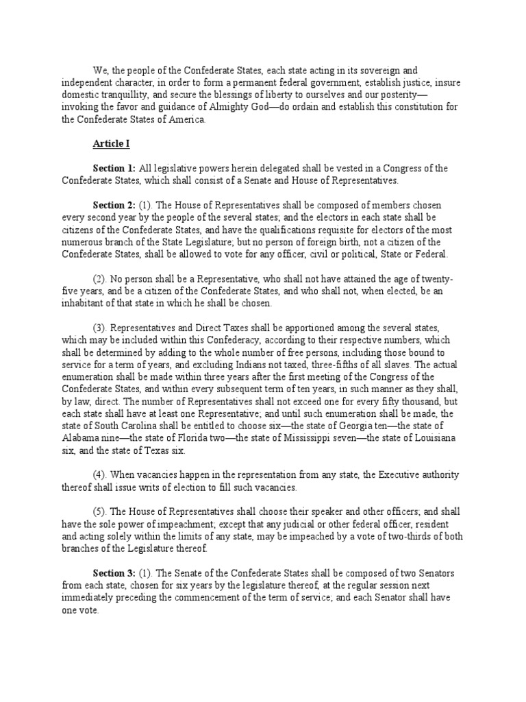 Confederate Constitution United States Senate U.S. State