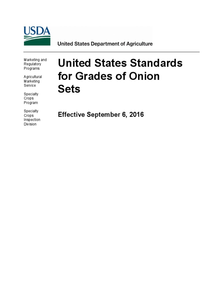 United States Standards For Grades of Onion Sets Effective September 6