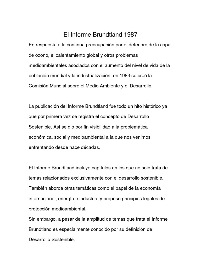 Informe Brundtland y Desarrollo Sostenible | PDF | Ciencia y matemáticas