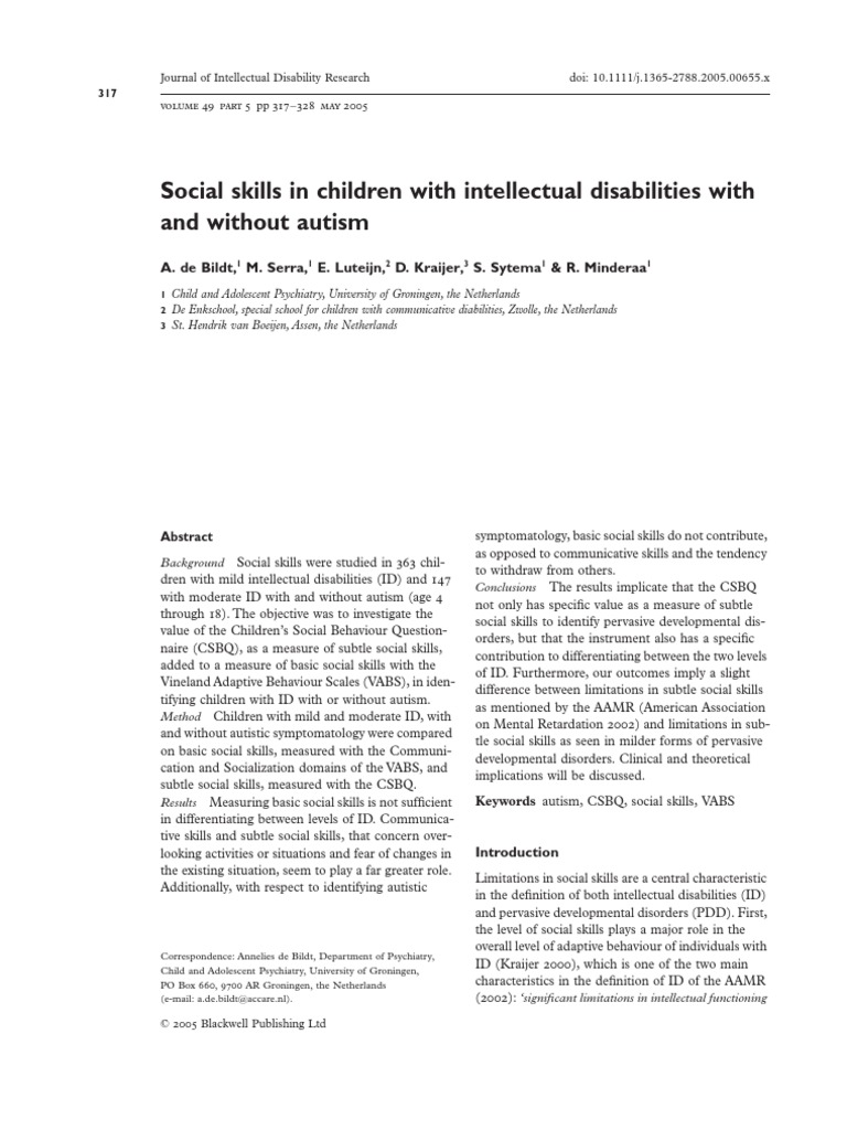 Social Skills in Children With Intellectual Disabilities With | PDF