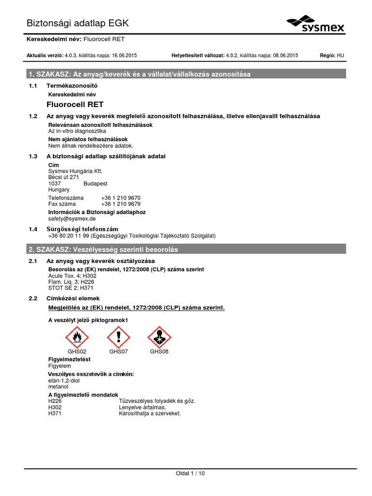 Fluorocell RET 616606 SDS HU Hu PDF