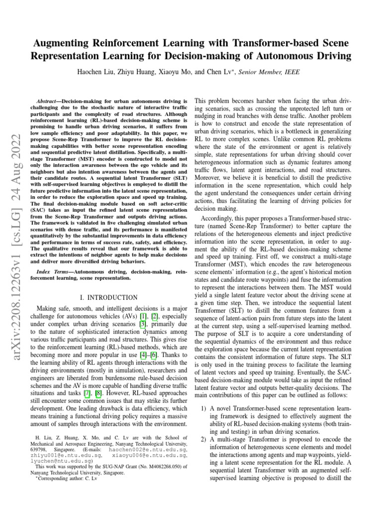 Augmenting Reinforcement Learning With Transformer-Based Scene ...