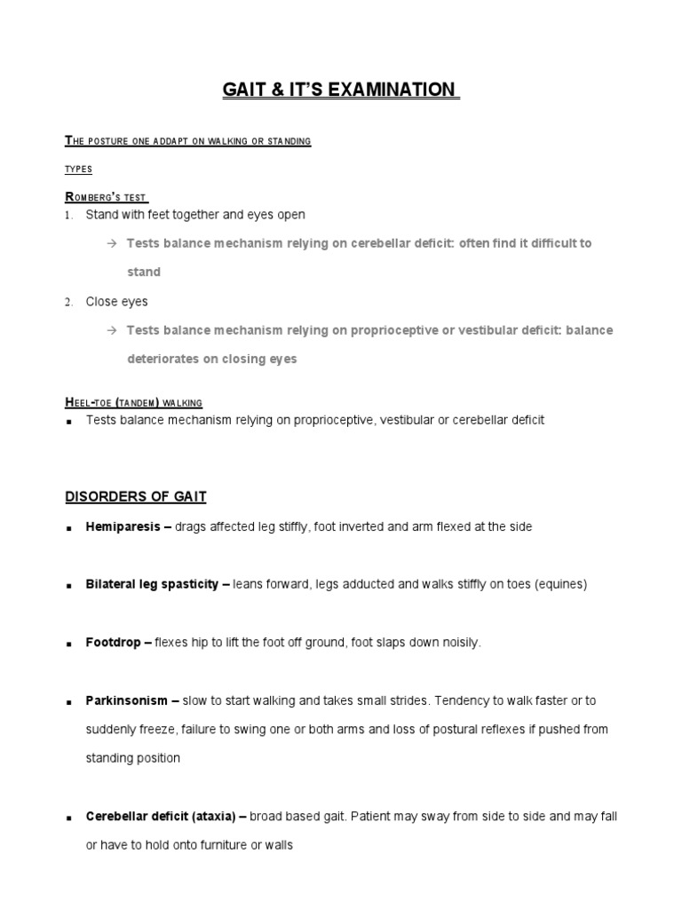 Gait Examination Techniques and Disorders | PDF