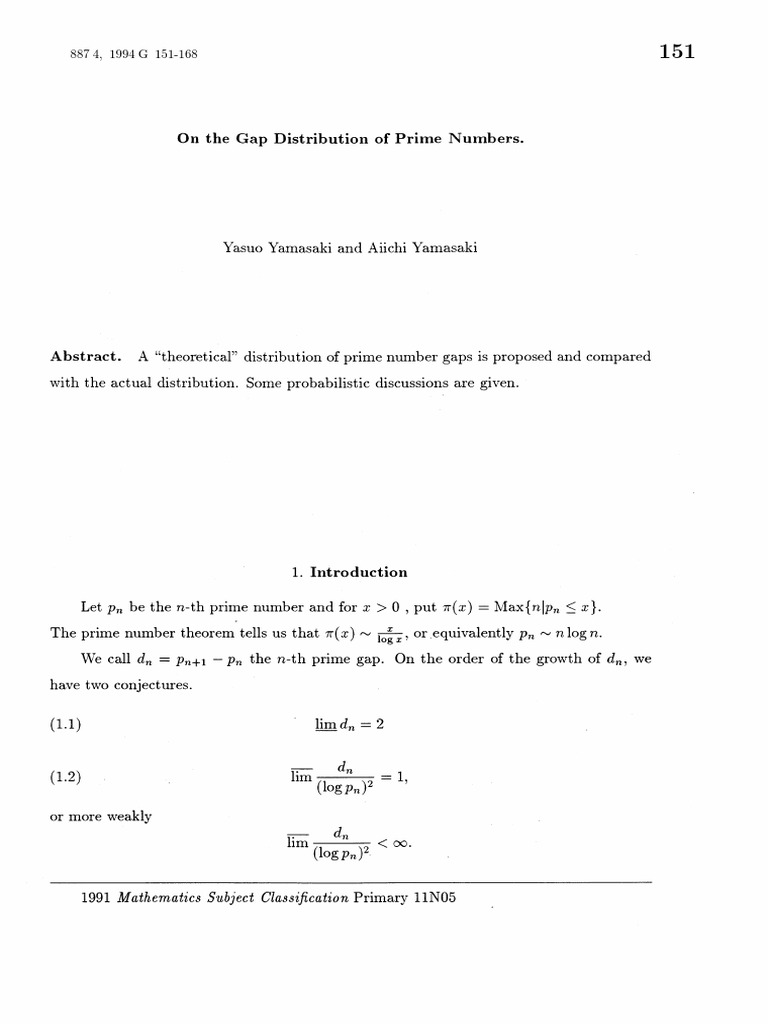On The Gap Distribution of Prime Numbers | PDF | Probability ...