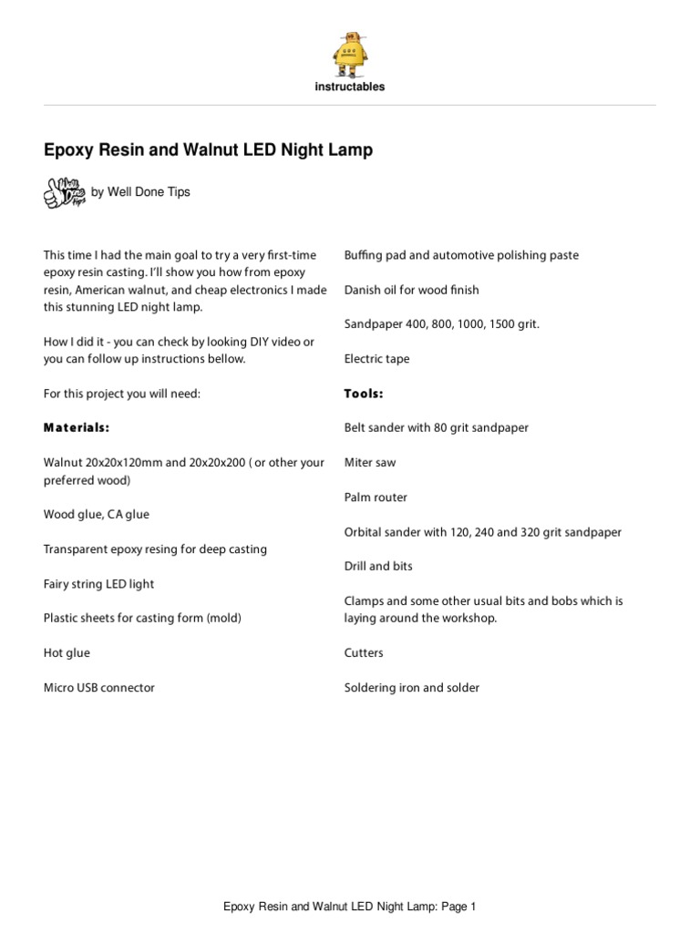 Epoxy Resin and Walnut LED Night Lamp | PDF | Adhesive | Casting
