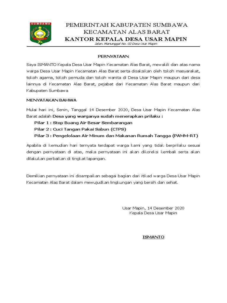 Dukungan Desa Labuhan Mapin untuk Usar Mapin | PDF