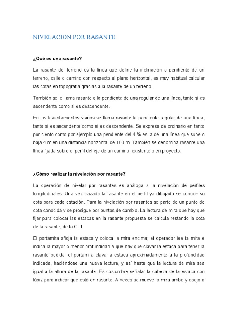 Nivelación y Cota de Rasante en Topografía | PDF
