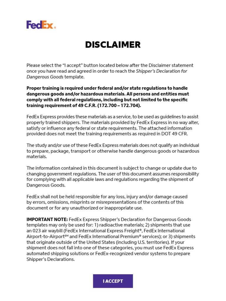 Disclaimer: Dangerous Goods Template | PDF | Finance & Money Management ...