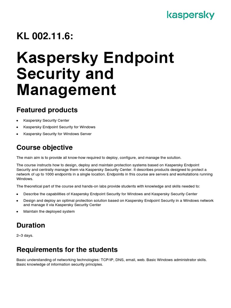 Kaspersky Endpoint Security Course Overview | PDF | Computer Network ...