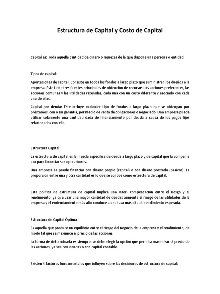 Costo de Capital y Estructura de Financiamiento | PDF | Compartir ...