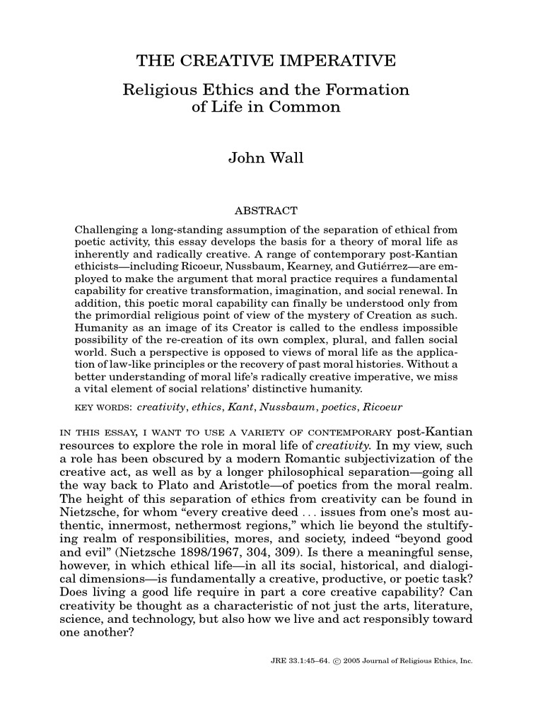 The Creative Imperative | PDF | Immanuel Kant | Image Of God