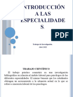 Introducción A Las Especialidades. Trabajo de Investigación. 2022