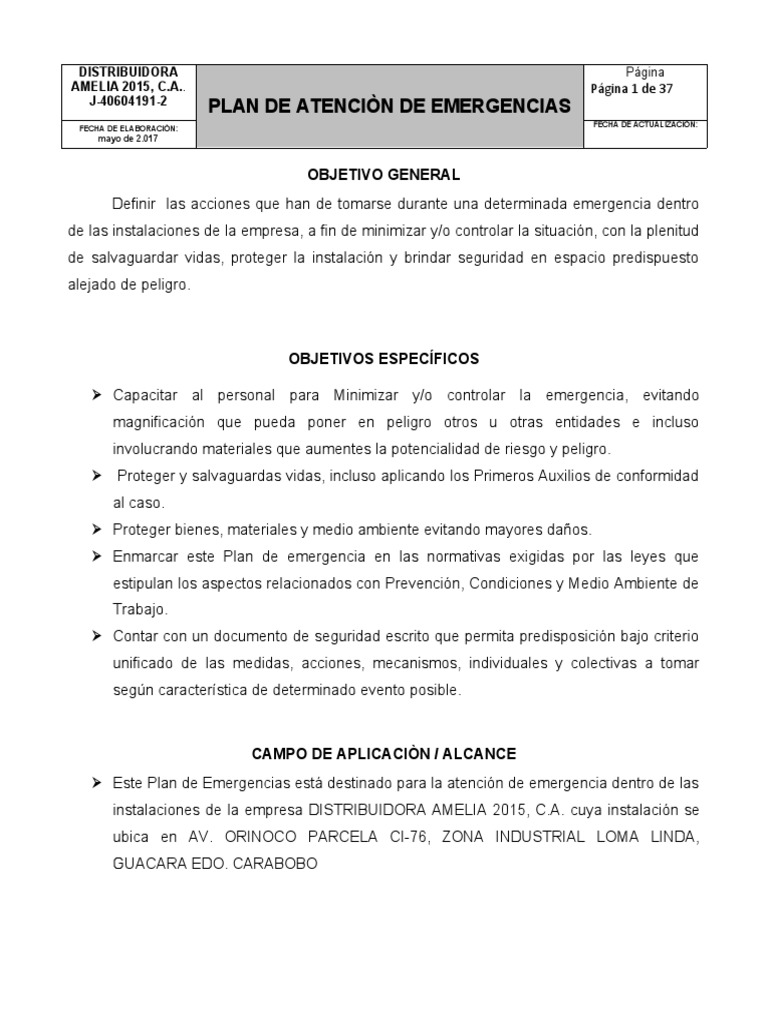 Plan de Emergencias | Descargar gratis PDF | Primeros auxilios | Riesgo