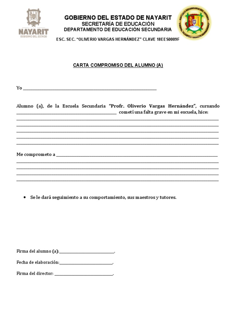 Carta Compromiso Escolar para Alumnos | PDF | Crecimiento personal y ...