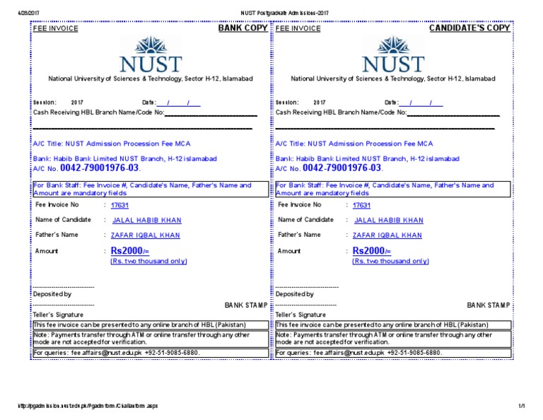 NUST Postgraduate Admissions-2017 | PDF | Fee | Money
